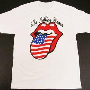 The ROLLING STONES T-shirt USA Classic Rock US Flag Tee Shirt White New